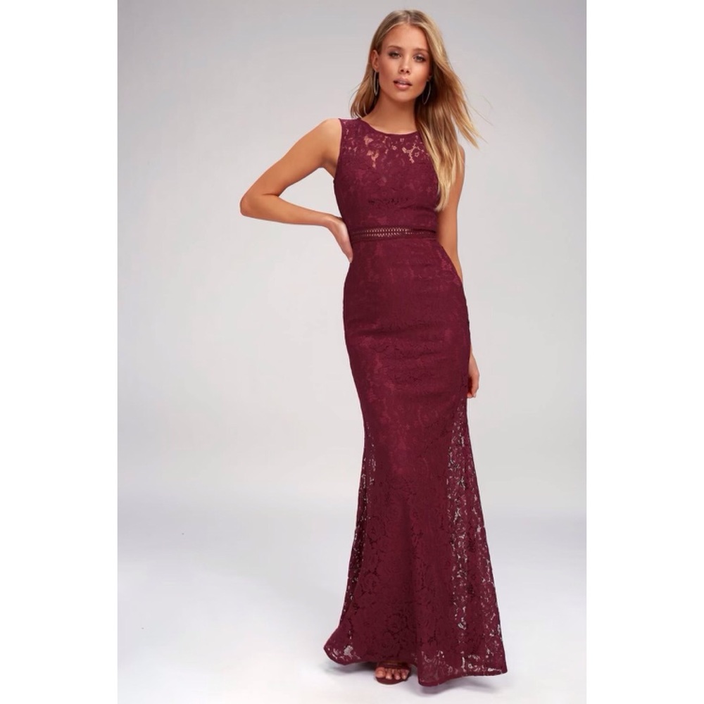 Lulus Music of the Heart Burgundy Lace Maxi Dress.